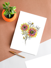 african daisy art print on table