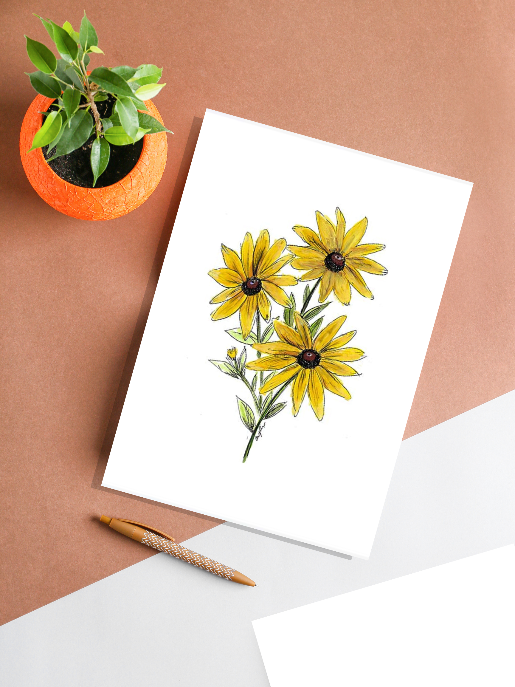 black-eyed susan art print table