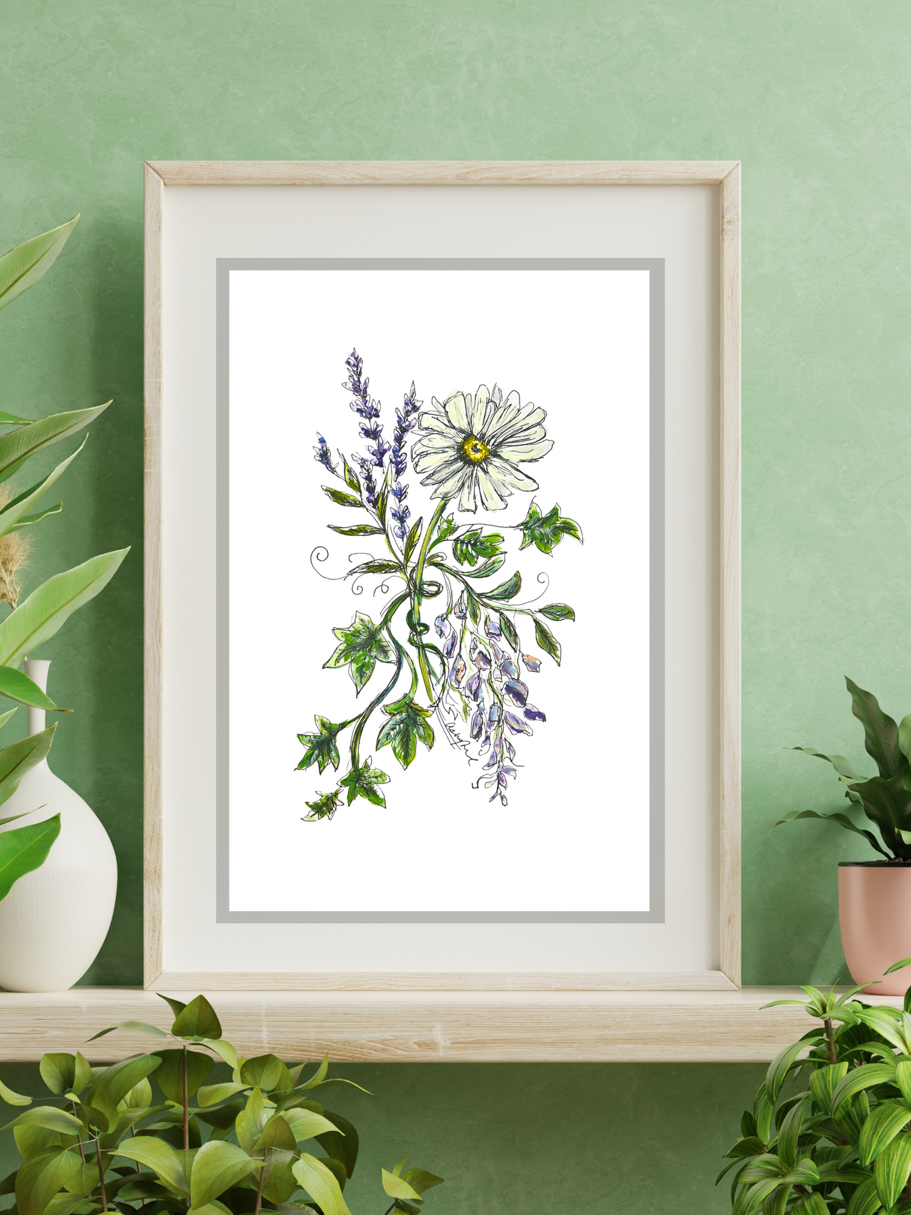 Taylor Swift Inspired Bouquet Watercolor - Original Art Print. Ivy, Wisteria, Daisy, Lavender