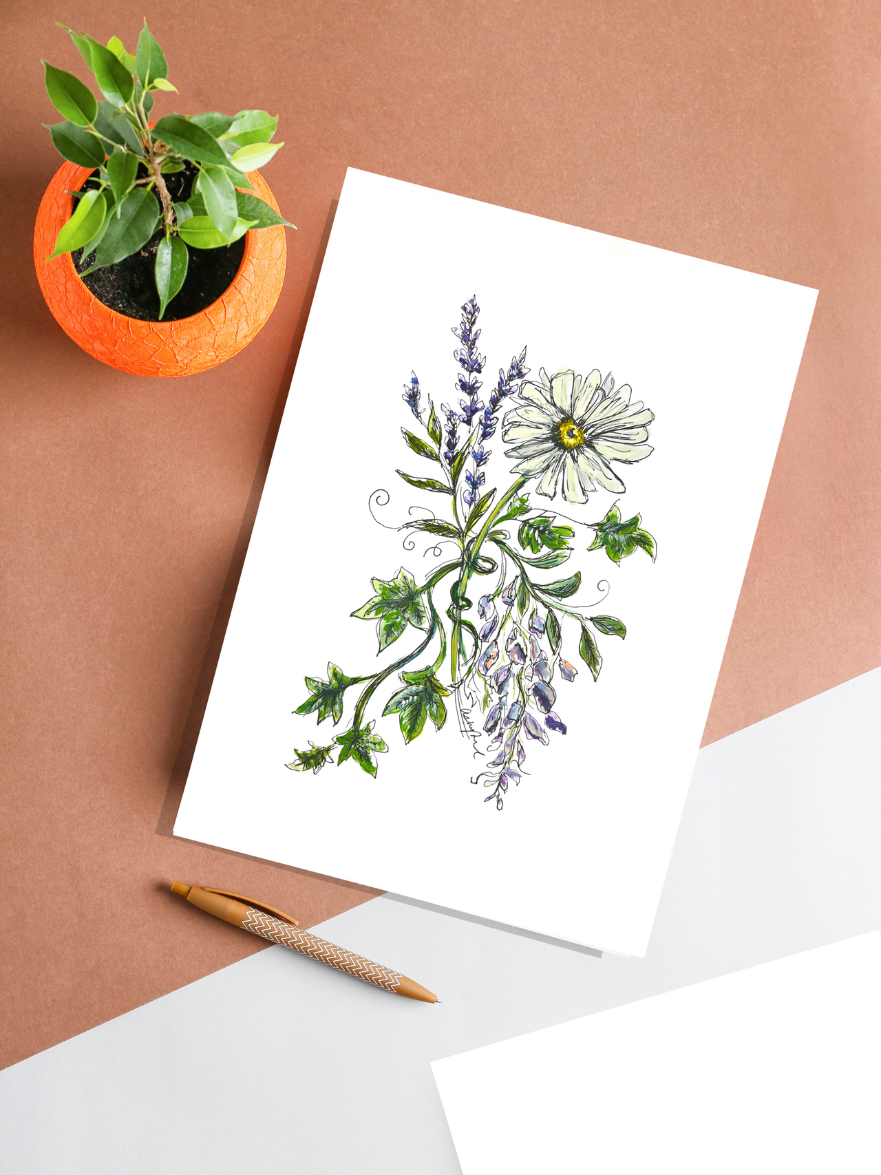 Taylor Swift Inspired Bouquet Watercolor - Original Art Print. Ivy, Wisteria, Daisy, Lavender