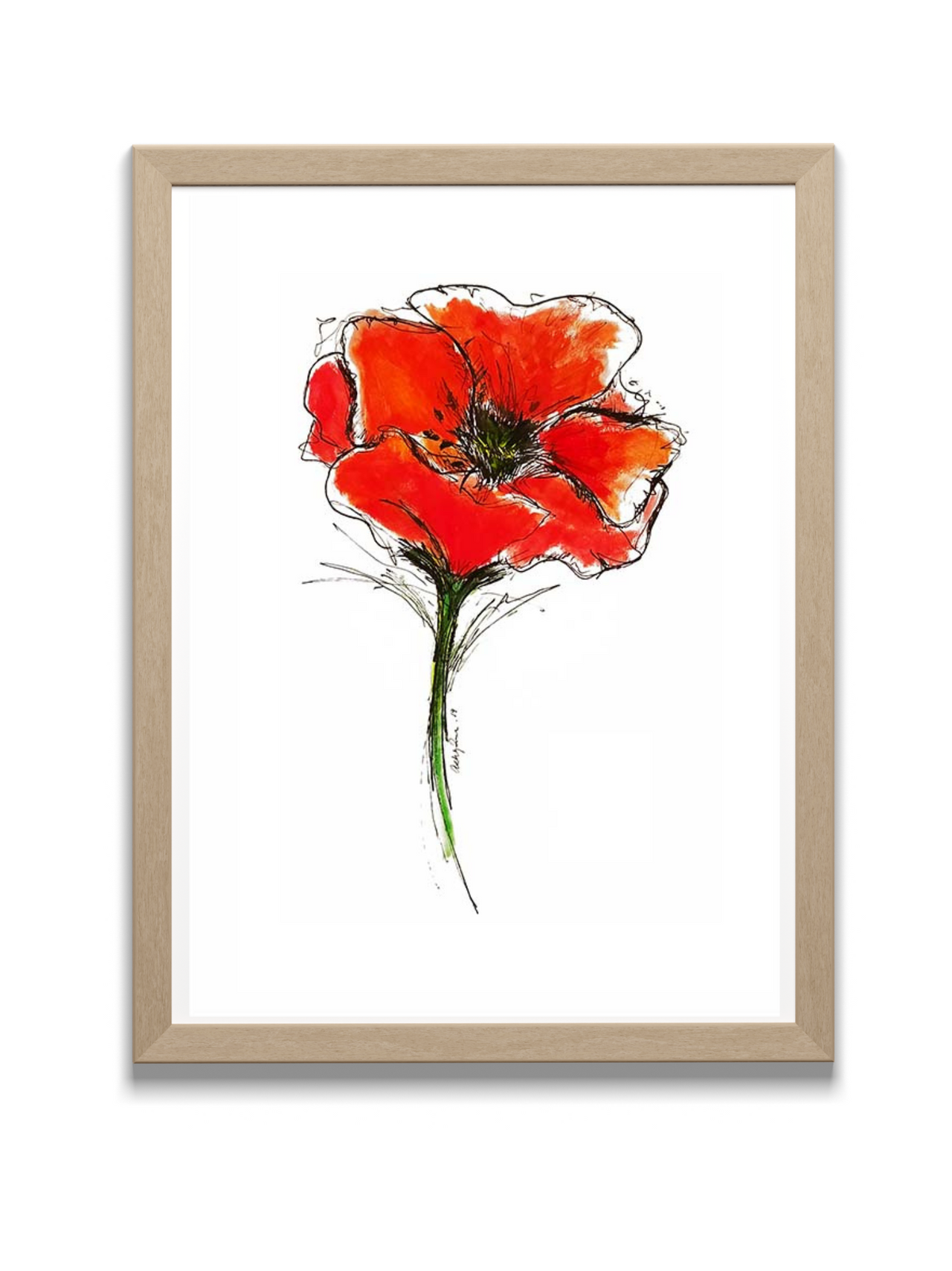 poppy art print in frame