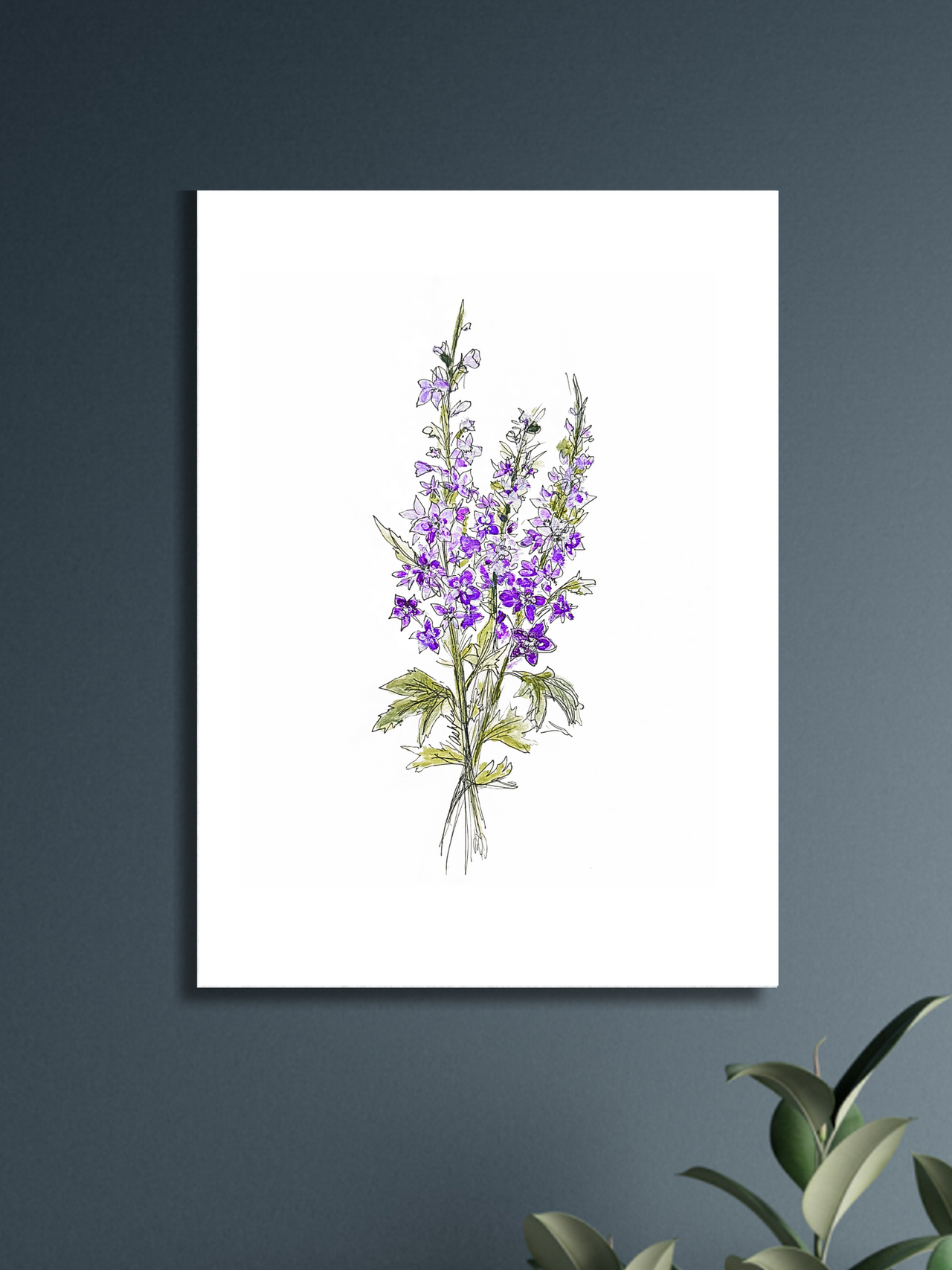 Larkspur Watercolor Print - July Birth Flower