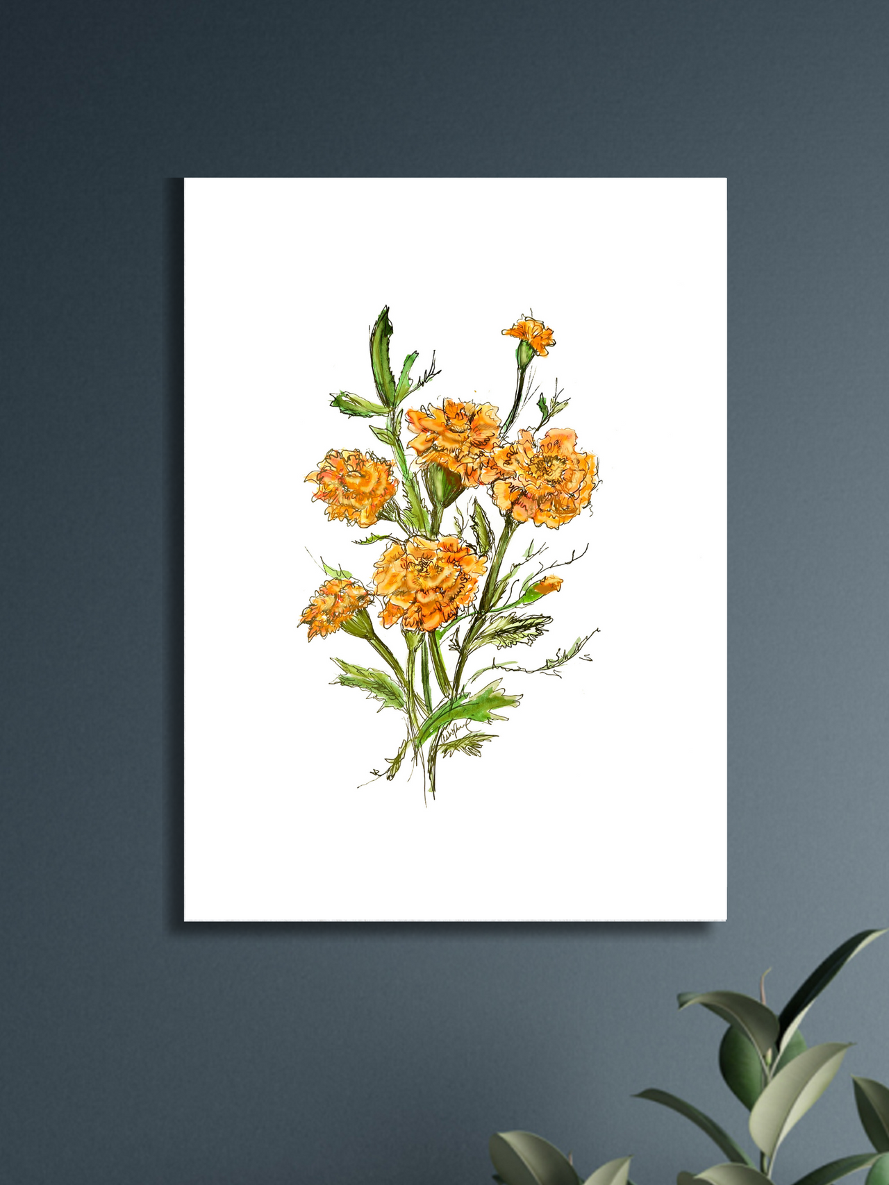 Marigold Watercolor Print - October Birth Flower