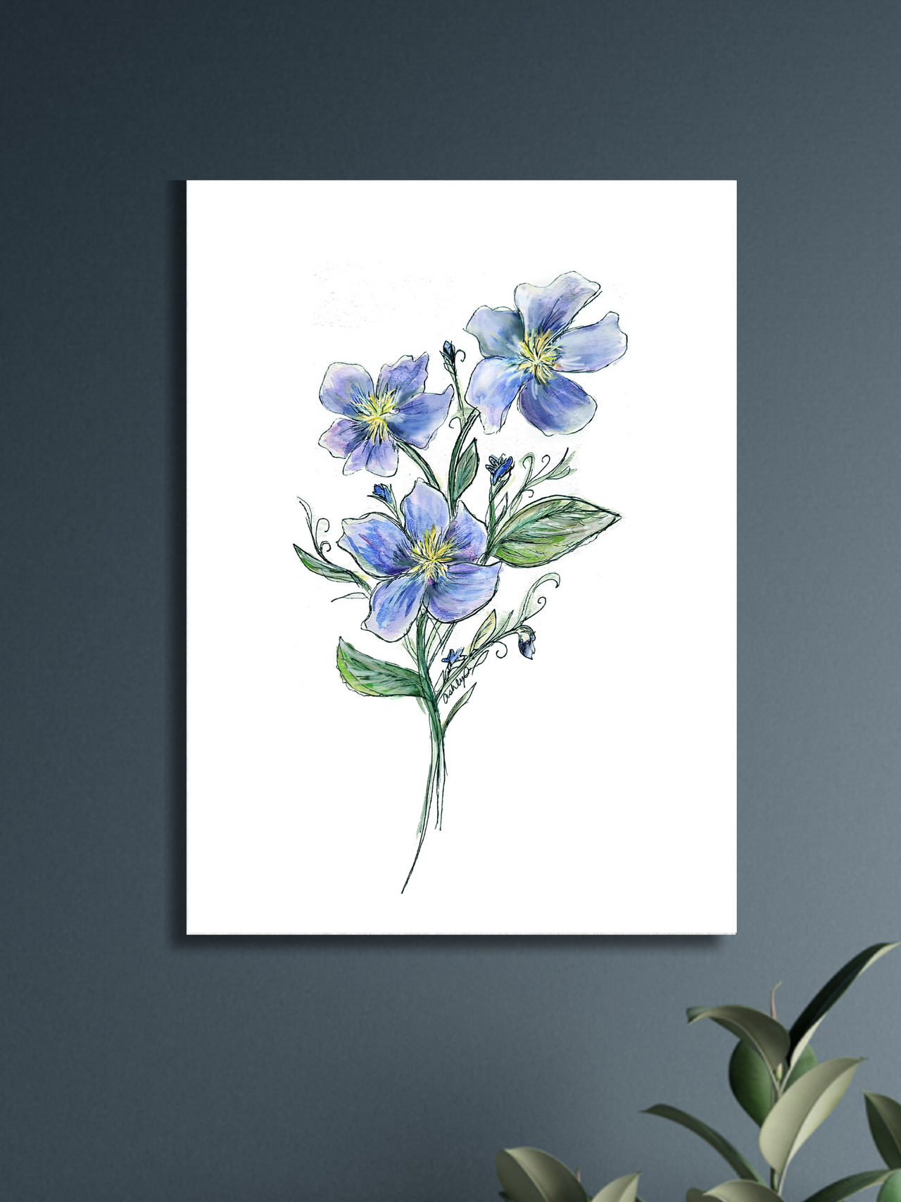 Violet Watercolor Sketch, February Birth Flower - Original Art Print