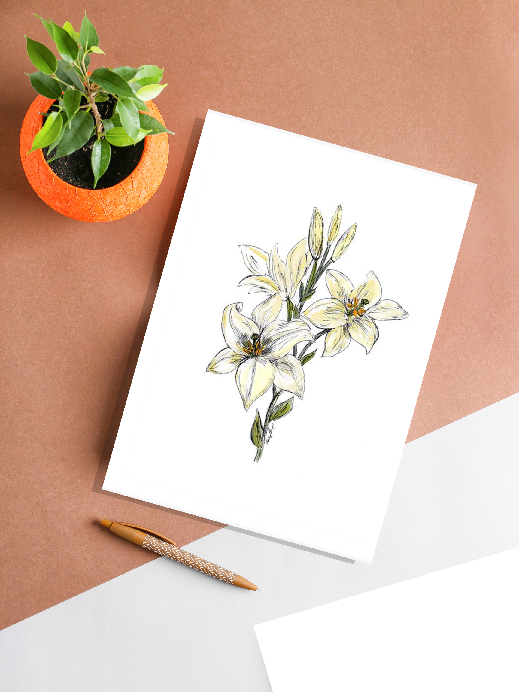 daylily art print on table