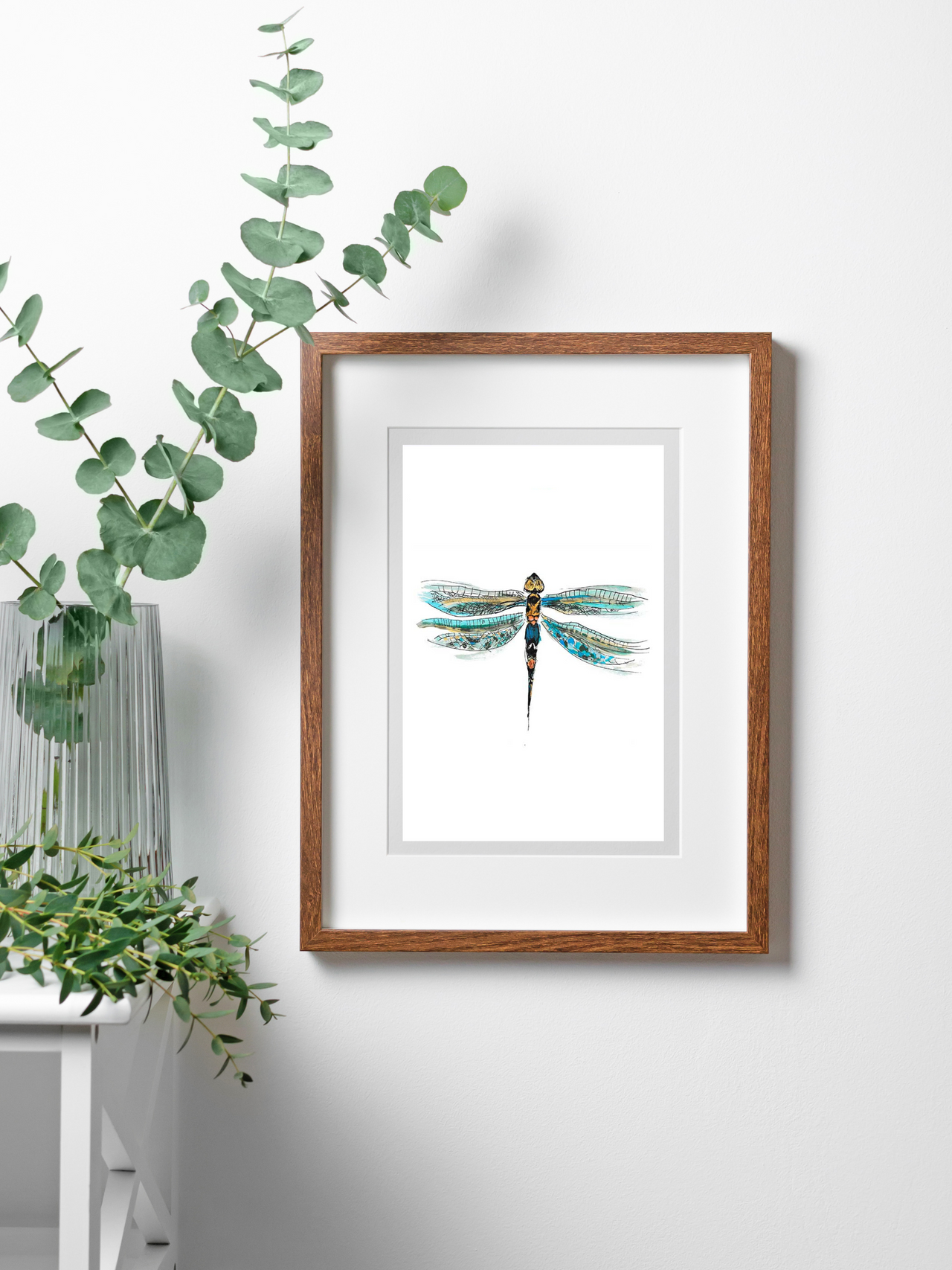 dragonfly art print  in wood frame