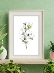 magnolia art print in frame on wall