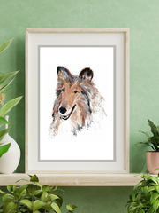 Reveille Watercolor and ink- Original Print in a frame on green wall